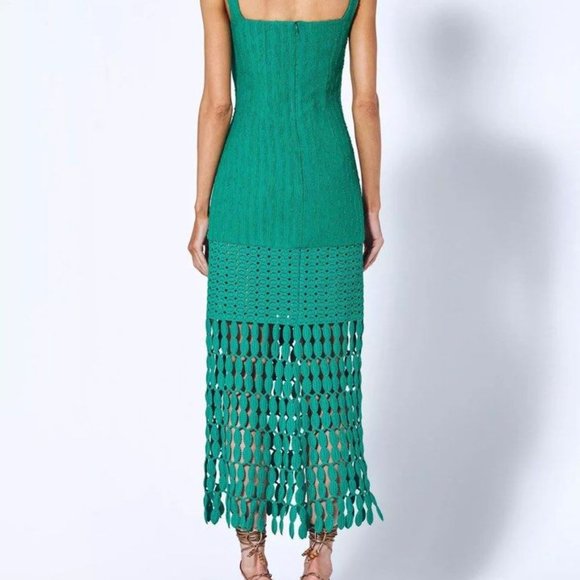 NWT$595 ALEXIS  South Scalloped Lace Knit Midi Dress - Green - Picture 6 of 12